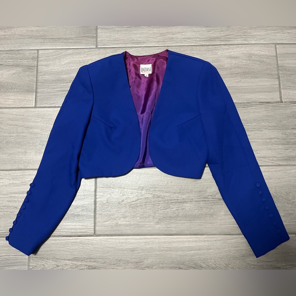 VTG Datiani Women's Blue Shrug Bolero Open Front Cropped Jacket Outerwear Sz 8